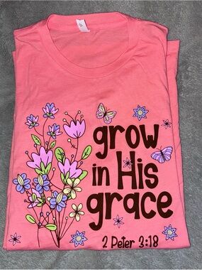 Grow in His Grace Pink Graphic Tee - Faith Floral Short Sleeve